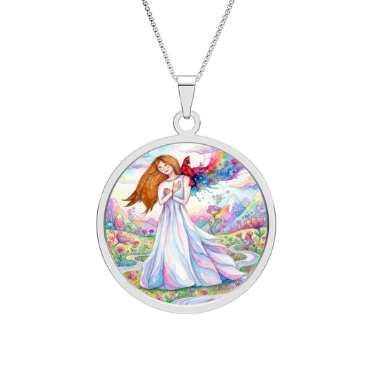 Red Cardinal Spirit Animal Round Pendant Necklace