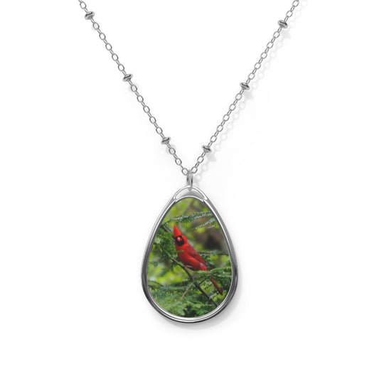 Red Cardinal Bird Oval Necklace