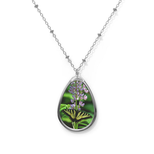 Butterfly Wildflower Oval Necklace