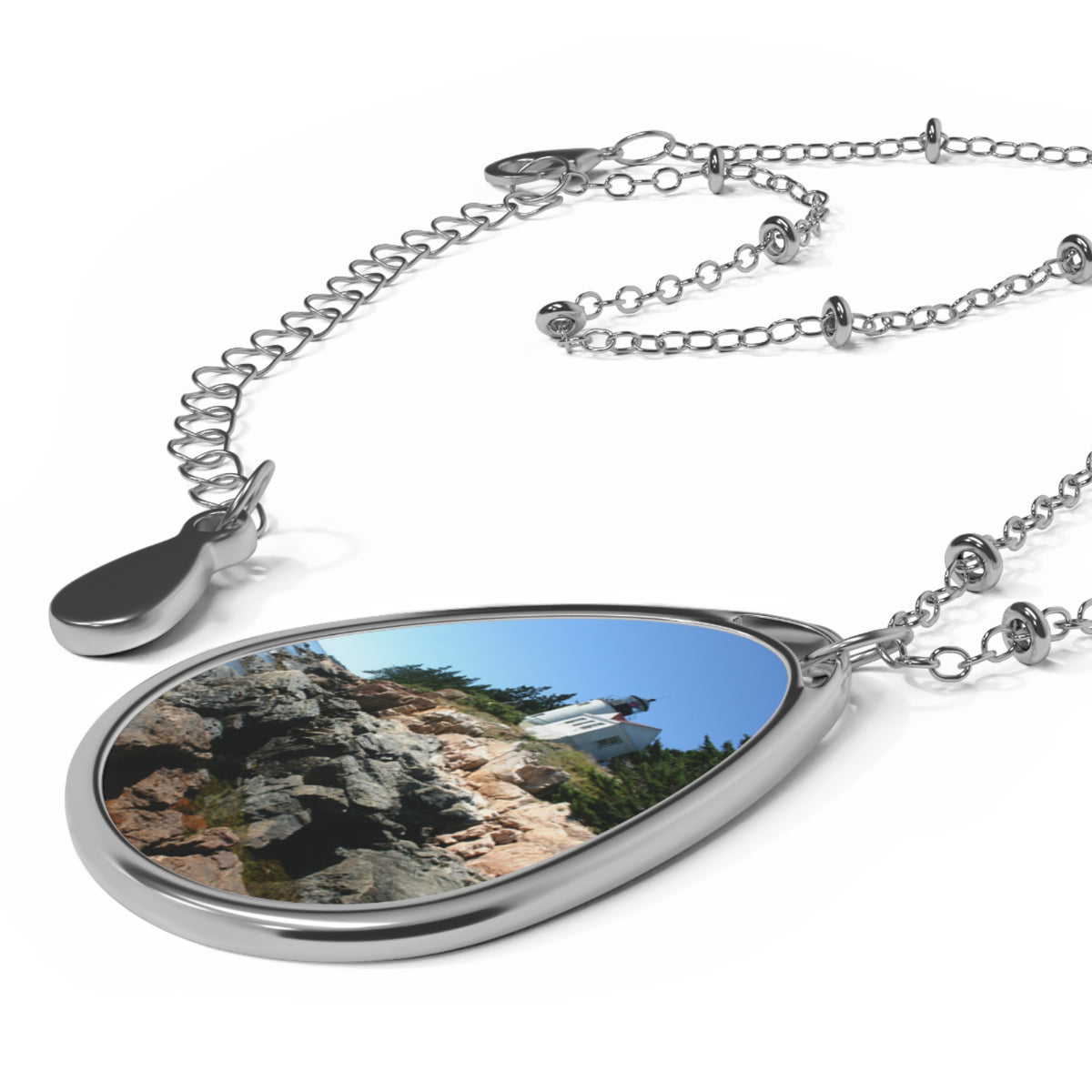 Bass Harbor Light Scenic Lighthouse Teardrop Pendant Necklace