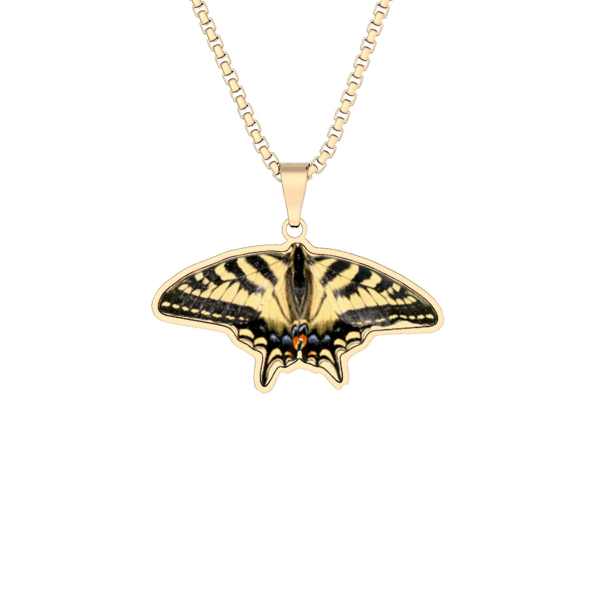Custom Yellow Swallowtail Butterfly Photo Pendant Necklace