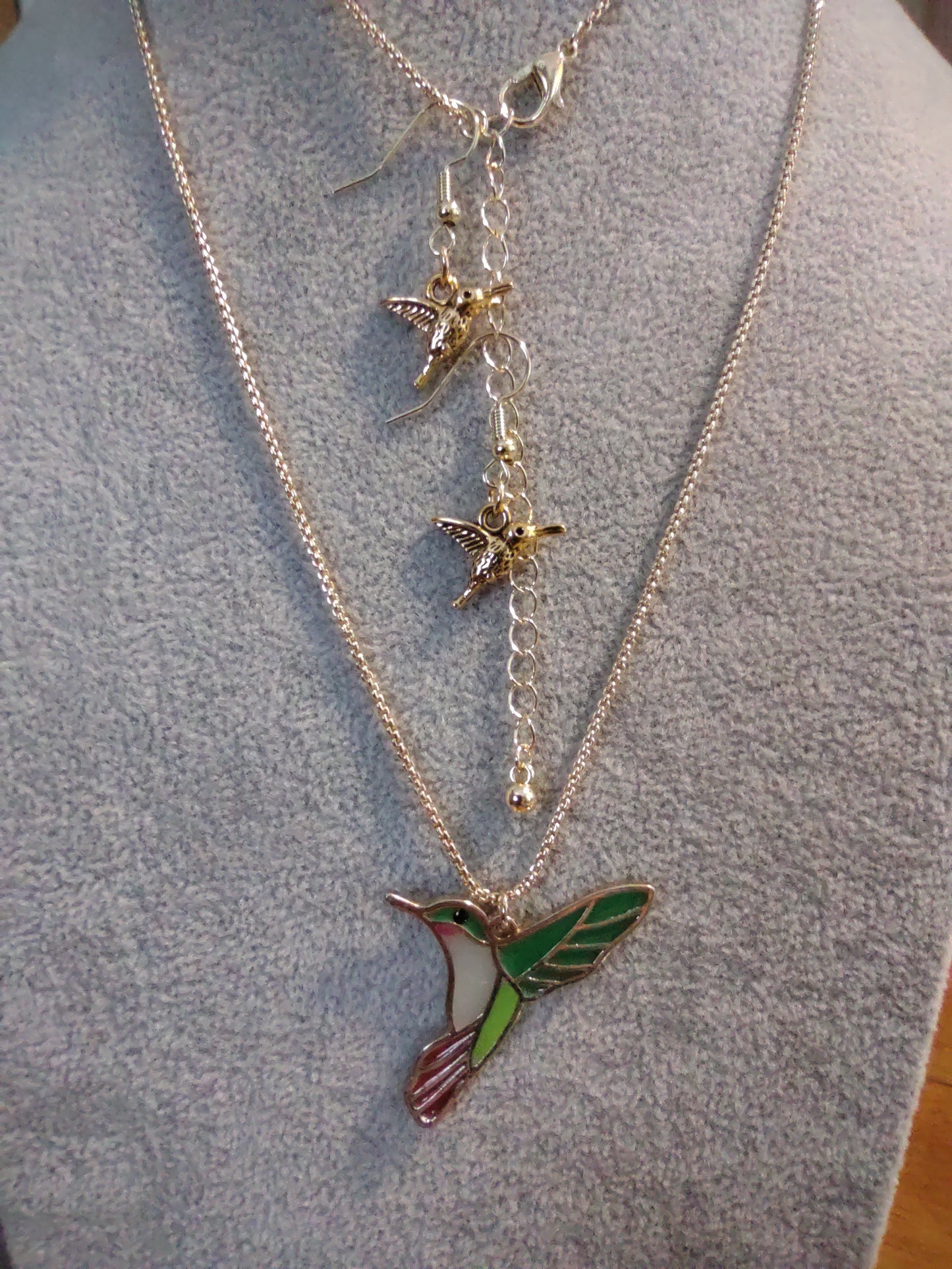 Humming Bird Necklace and Earrings