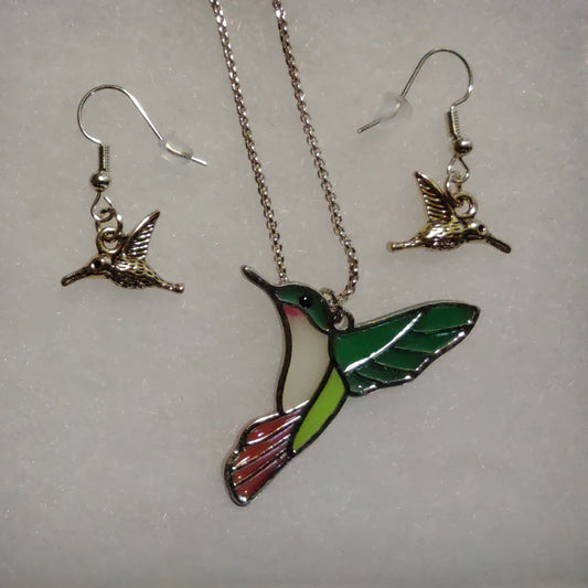 Humming Bird Necklace and Earrings