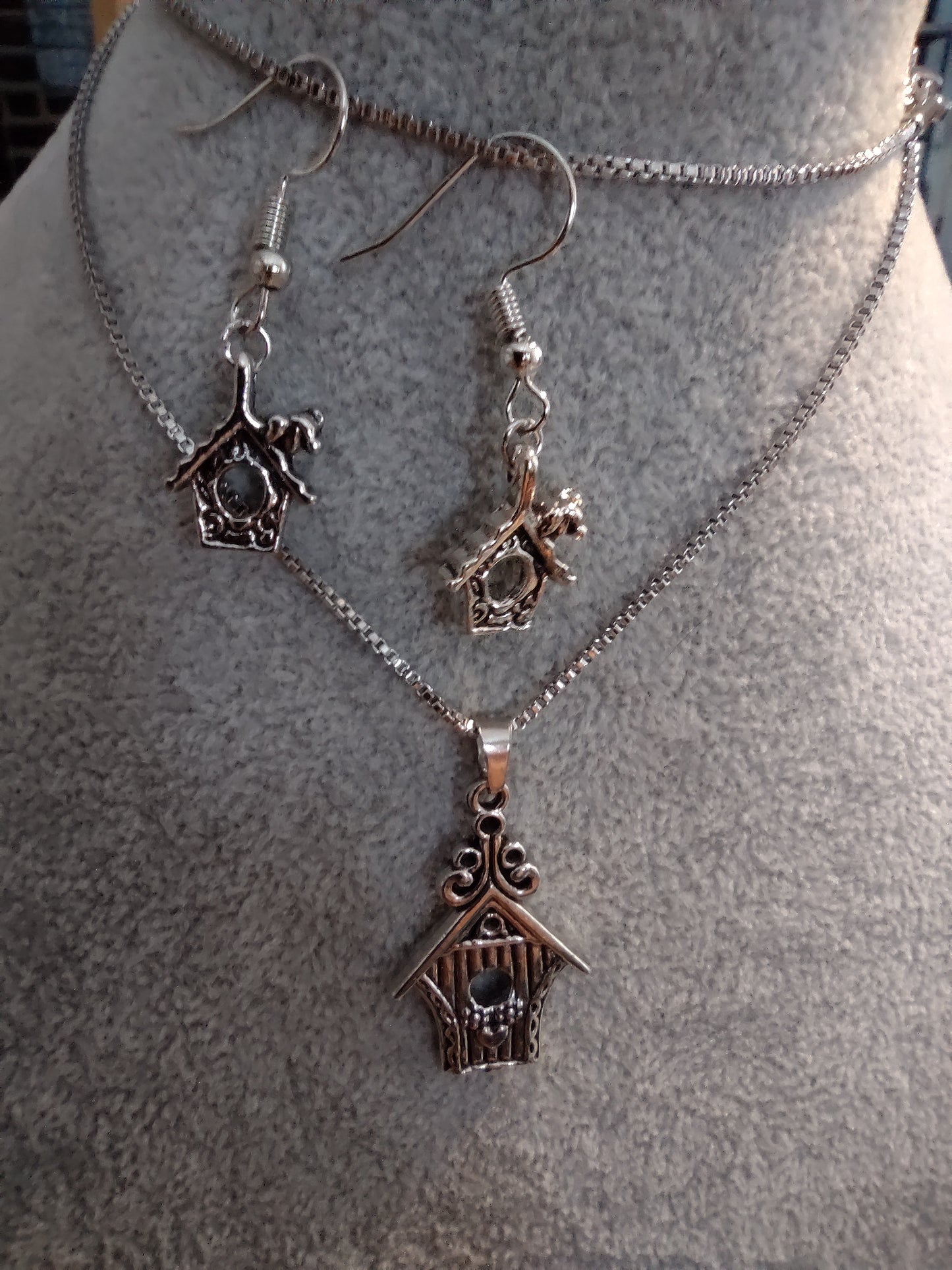 Bird House Necklace and Earrings